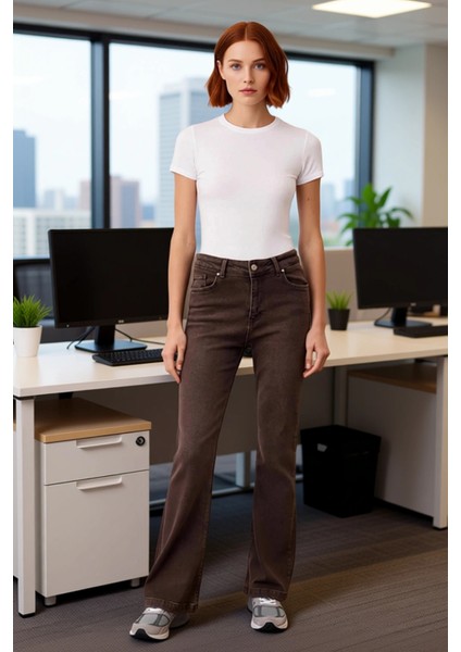 Kadın Yüksek Bel Flare Denim Pantolon Cool & Comfort Fonksiyonel Dayanıklı Kaliteli Modern fiyatları