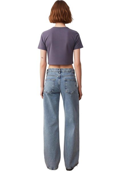 Kadın Açık Düşük Bel Geniş Paça Denim Pantolon Fonksiyonel Dayanıklı Kaliteli Konforlu Şık indirimleri