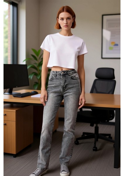 Kadın Açık Yüksek Bel Flare Denim Pantolon Fonksiyonel Dayanıklı Kaliteli Konforlu Estetik modelleri