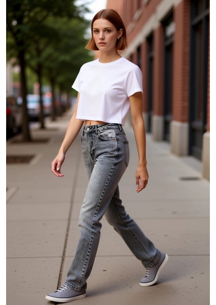 Kadın Açık Yüksek Bel Flare Denim Pantolon Fonksiyonel Dayanıklı Kaliteli Konforlu Estetik indirimleri