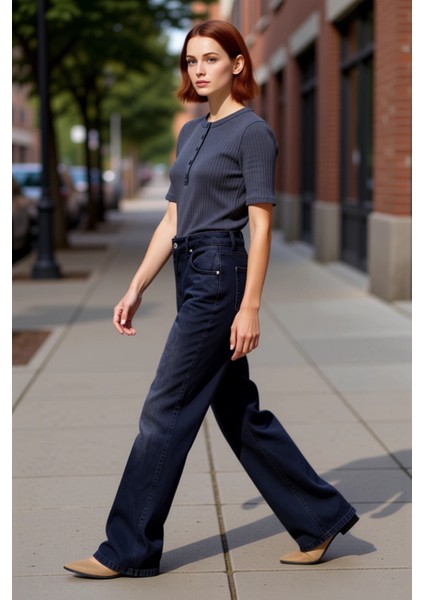 Kadın Normal Bel Bol Paça Denim Pantolon Fonksiyonel Dayanıklı Kaliteli Konforlu Estetik Şık modelleri