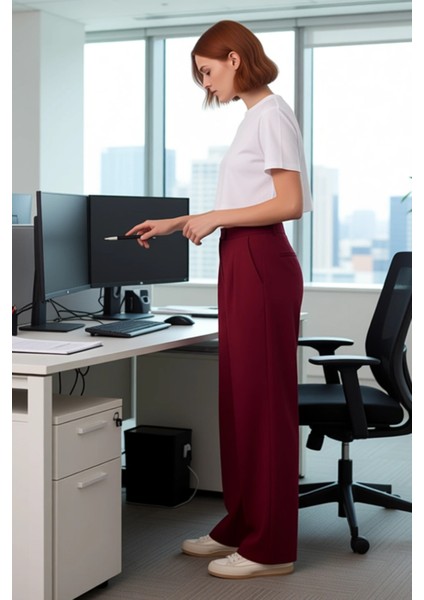 Kadın Wide Leg Dokuma Kumaş Pantolon Fonksiyonel Dayanıklı Kaliteli Konforlu Estetik Rahat