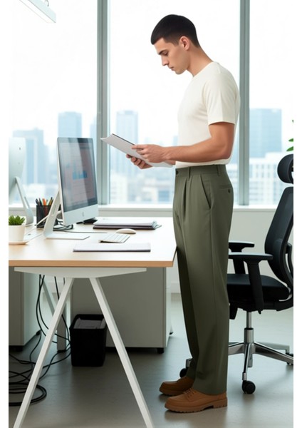 Erkek Casual Baggy Fit Pileli Kumaş Pantolon Fonksiyonel Dayanıklı Kaliteli Konforlu Rahat