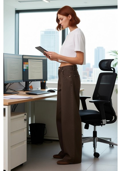 Kadın Deri Görünümlü Wide Leg Jean Pantolon Fonksiyonel Dayanıklı Kaliteli Konforlu Modern fiyatları