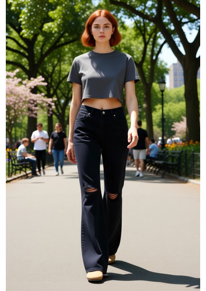 Kadın Yırtık Detaylı Wide Leg Jean Pantolon Fonksiyonel Dayanıklı Kaliteli Konforlu Modern modelleri