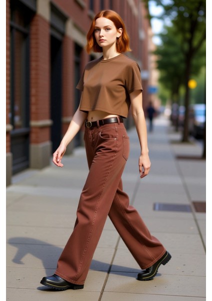 Kadın Wide Leg Düşük Bel Kot Pantolon Kemerli Fonksiyonel Dayanıklı Kaliteli Konforlu Spor modelleri