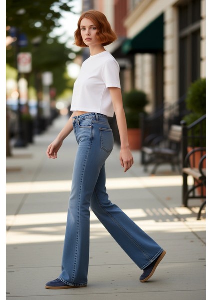 Kadın Comfort Esnek Flare Denim Pantolon Fonksiyonel Dayanıklı Kaliteli Konforlu Estetik Şık modelleri