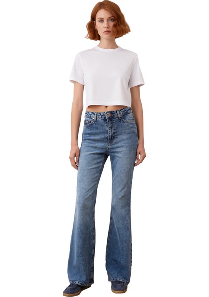 Kadın Comfort Esnek Flare Denim Pantolon Fonksiyonel Dayanıklı Kaliteli Konforlu Estetik Şık fırsatları