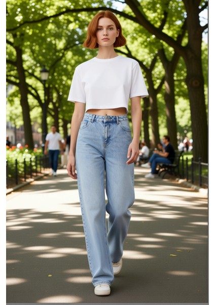 Kadın Açık Yüksek Bel Geniş Paça Denim Pantolon Fonksiyonel Dayanıklı Kaliteli Konforlu Şık modelleri