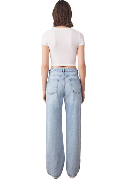 Kadın Açık Yüksek Bel Geniş Paça Denim Pantolon Fonksiyonel Dayanıklı Kaliteli Konforlu Şık indirimleri