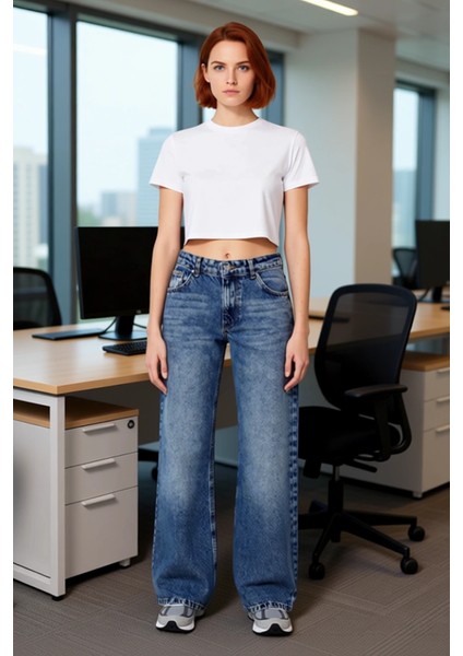 Kadın Açık Düşük Bel Geniş Paça Denim Pantolon Fonksiyonel Dayanıklı Kaliteli Konforlu Şık fiyatları