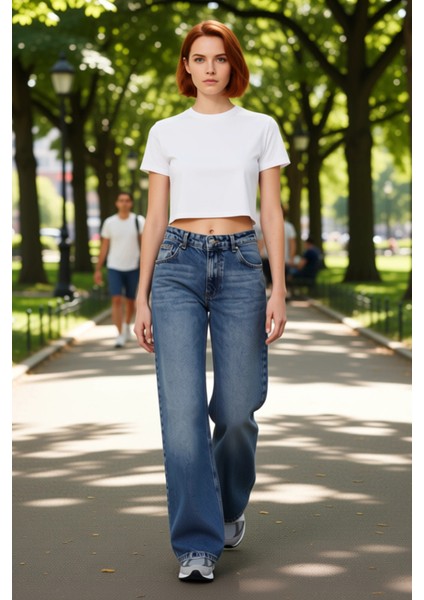 Kadın Açık Düşük Bel Geniş Paça Denim Pantolon Fonksiyonel Dayanıklı Kaliteli Konforlu Şık modelleri