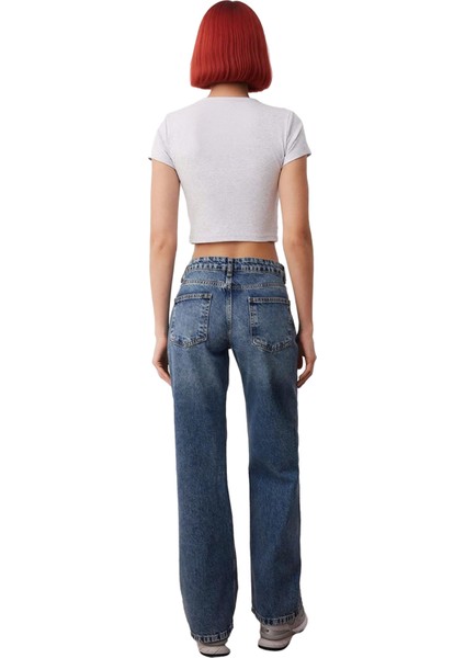 Kadın Açık Düşük Bel Geniş Paça Denim Pantolon Fonksiyonel Dayanıklı Kaliteli Konforlu Şık indirimleri