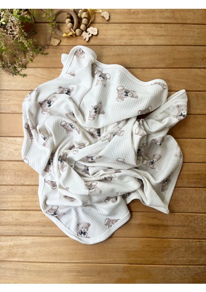 Naturel Ayıcık Pamuklu 80×95 cm Tek Kat Penye Bebek Battaniye