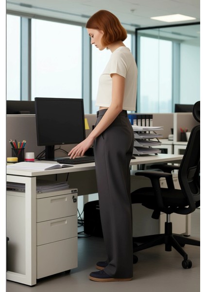 Kadın Açık Wide Leg Yüksek Bel Dokuma Pantolon Fonksiyonel Dayanıklı Kaliteli Konforlu Şık