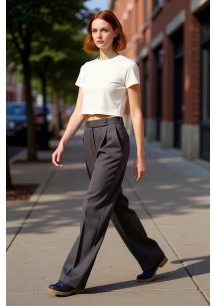 Kadın Açık Wide Leg Yüksek Bel Dokuma Pantolon Fonksiyonel Dayanıklı Kaliteli Konforlu Şık modelleri