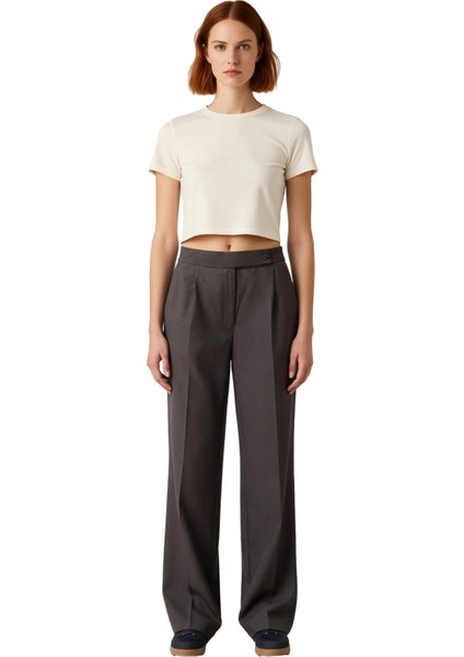 Kadın Açık Wide Leg Yüksek Bel Dokuma Pantolon Fonksiyonel Dayanıklı Kaliteli Konforlu Şık fırsatları