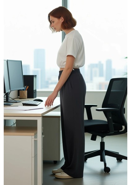 Kadın Yüksek Bel Esnek Kesim Geniş Paça Pantolon Fonksiyonel Dayanıklı Kaliteli Konforlu Şık