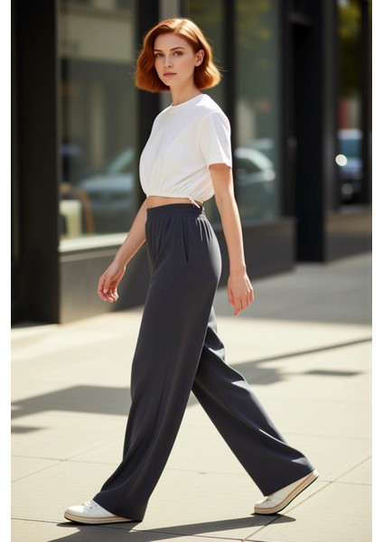 Kadın Yüksek Bel Esnek Kesim Geniş Paça Pantolon Fonksiyonel Dayanıklı Kaliteli Konforlu Şık modelleri