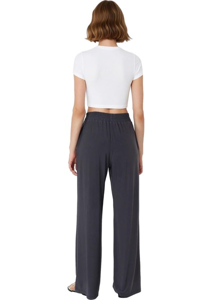 Kadın Yüksek Bel Esnek Kesim Geniş Paça Pantolon Fonksiyonel Dayanıklı Kaliteli Konforlu Şık indirimleri