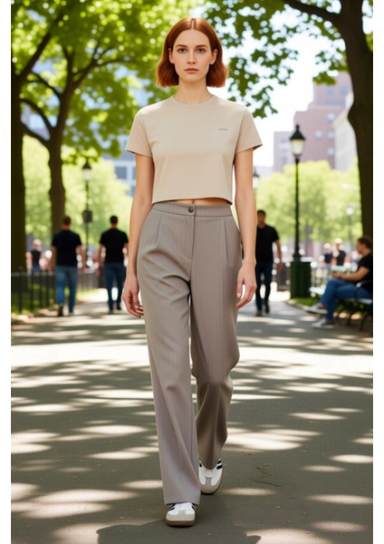 Kadın Vizon Çizgili Uzun Paça Pantolon Fonksiyonel Dayanıklı Kaliteli Konforlu Estetik Şık fiyatları