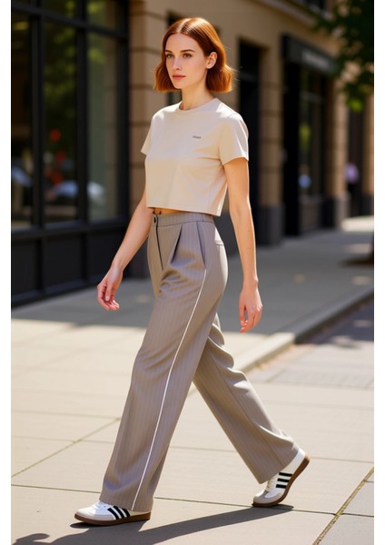 Kadın Vizon Çizgili Uzun Paça Pantolon Fonksiyonel Dayanıklı Kaliteli Konforlu Estetik Şık modelleri