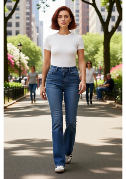 Kadın Flare Kesim Yüksek Bel Kot Pantolon Fonksiyonel Dayanıklı Kaliteli Konforlu Estetik Şık fırsatları