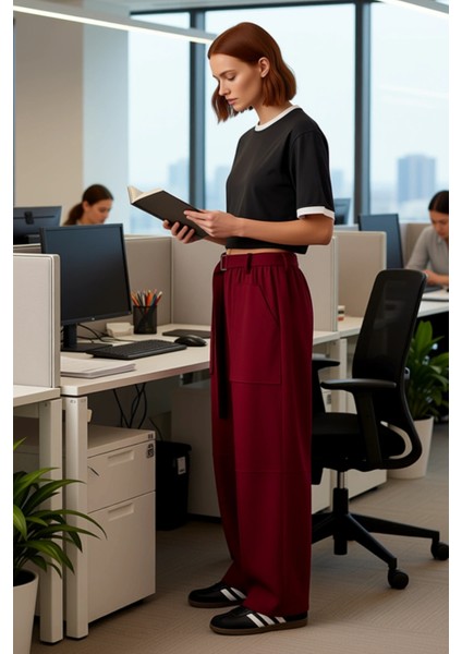 Kadın Geniş Paça Kemerli Örme Pantolon Fonksiyonel Dayanıklı Kaliteli Konforlu Estetik Şık