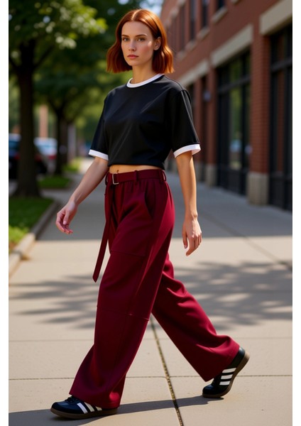 Kadın Geniş Paça Kemerli Örme Pantolon Fonksiyonel Dayanıklı Kaliteli Konforlu Estetik Şık modelleri