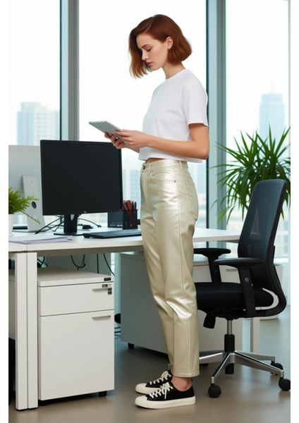 Kadın Işıltılı Yüksek Bel Düz Bacak Jean Fonksiyonel Dayanıklı Kaliteli Konforlu Estetik Şık