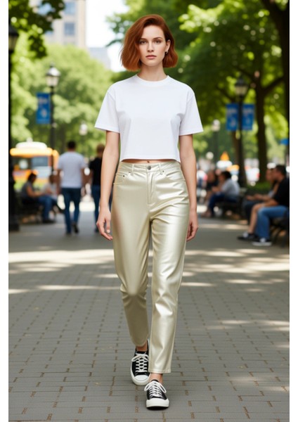 Kadın Işıltılı Yüksek Bel Düz Bacak Jean Fonksiyonel Dayanıklı Kaliteli Konforlu Estetik Şık fiyatları