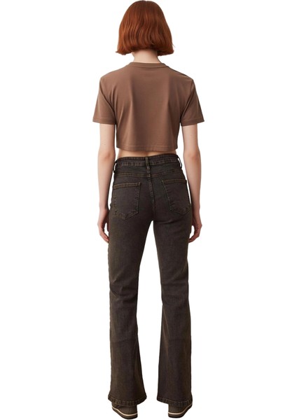 Kadın Yüksek Bel Dikiş Detaylı Geniş Paça Jean Pantolon Fonksiyonel Dayanıklı Kaliteli Şık fiyatları