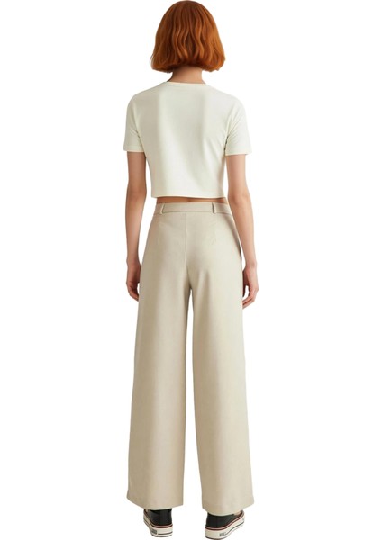 Kadın Wide Leg Pilili Dokuma Pantolon Fonksiyonel Dayanıklı Kaliteli Konforlu Estetik Spor indirimleri