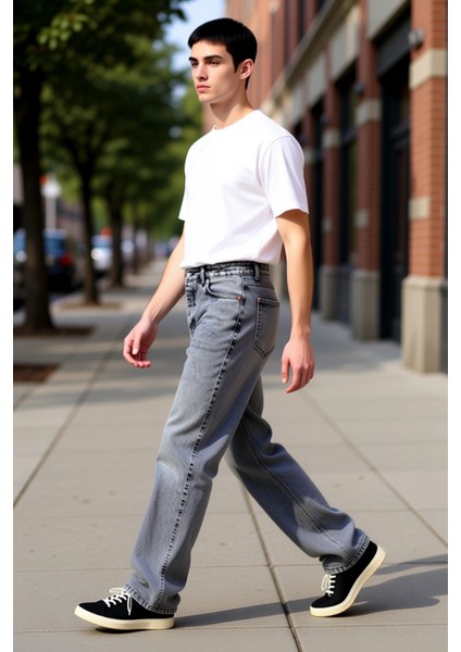 Erkek Bol Kesim Denim Pantolon Normal Bel Fonksiyonel Dayanıklı Kaliteli Konforlu Estetik Şık