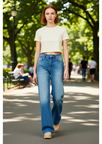Genç Kadın Wide Leg Denim Pantolon Fonksiyonel Dayanıklı Kaliteli Konforlu Estetik Premium fırsatları