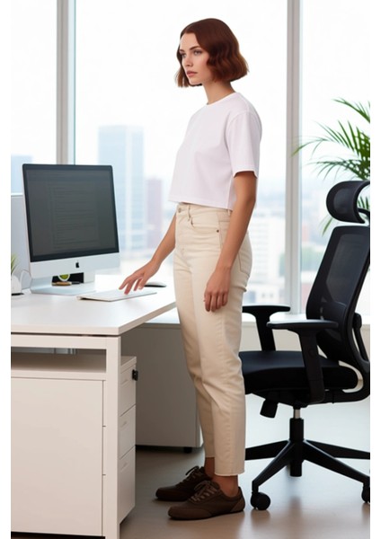 Kadın Açık Yüksek Bel Düz Kesim Jean Pantolon Fonksiyonel Dayanıklı Kaliteli Konforlu Spor