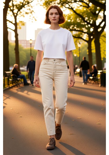 Kadın Açık Yüksek Bel Düz Kesim Jean Pantolon Fonksiyonel Dayanıklı Kaliteli Konforlu Spor fiyatları