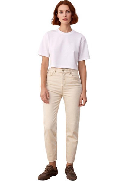 Kadın Açık Yüksek Bel Düz Kesim Jean Pantolon Fonksiyonel Dayanıklı Kaliteli Konforlu Spor fırsatları