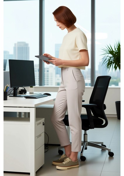 Kadın Düz Dokuma Kumaş Cigarette Pantolon Fonksiyonel Dayanıklı Kaliteli Konforlu Estetik Şık