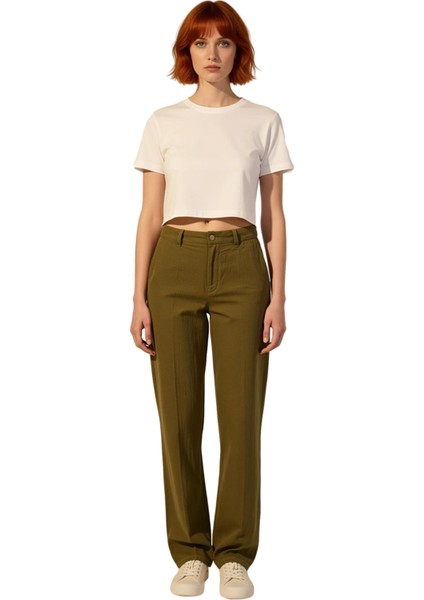 Kadın Yüksek Bel Geniş Paça Keten Pantolon Fonksiyonel Dayanıklı Kaliteli Konforlu Estetik