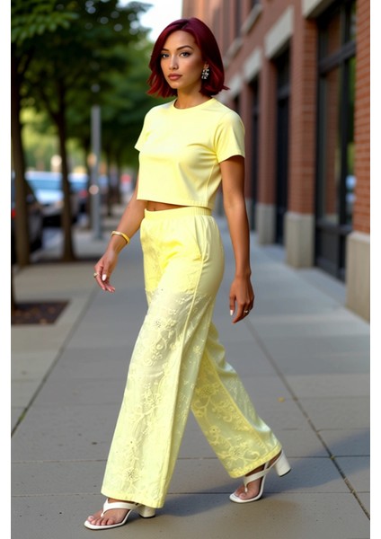 Kadın Brode Dokuma Geniş Paça Pantolon Fonksiyonel Dayanıklı Kaliteli Konforlu Estetik Şık modelleri