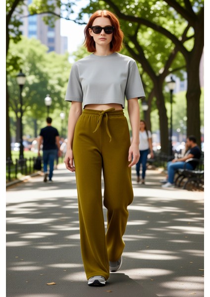 Kadın Gofre Dokulu Wide Leg Örme Pantolon Fonksiyonel Dayanıklı Kaliteli Konforlu Estetik Şık modelleri