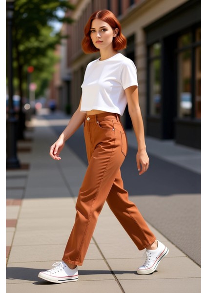 Kadın Yüksek Bel Boru Paça Jean Pantolon Fonksiyonel Dayanıklı Kaliteli Konforlu Estetik Şık modelleri