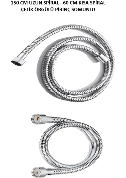 Çelik Örgülü Pirinç Somunlu Duş Hortumu Takımı 150CM-60CM