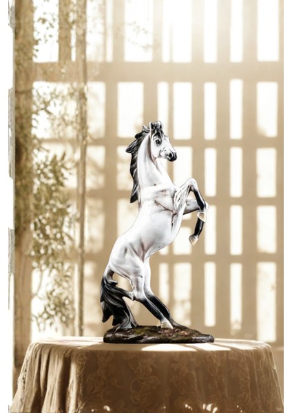 Beyaz Dekoratif Şahlanan At - Ofis ve Ev Hediyelik