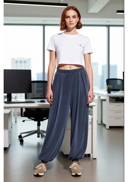 Kadın Pileli Şalvar Kesim Örme Pantolon Antrasit Modal Fonksiyonel Dayanıklı Kaliteli Spor