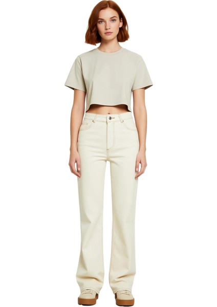 Yüksek Bel Geniş Paça Kadın Denim Pantolon Fonksiyonel Dayanıklı Kaliteli Konforlu Estetik fırsatları