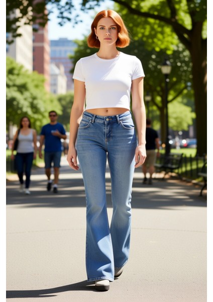 Kadın Flare Kesim Esnek Denim Pantolon Fonksiyonel Dayanıklı Kaliteli Konforlu Estetik Şık fırsatları