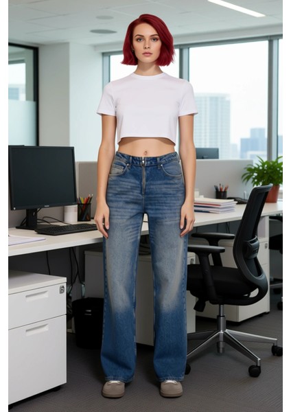 Kadın Vintage Efektli Wide Leg Jean Pantolon Fonksiyonel Dayanıklı Kaliteli Konforlu Rahat fiyatları