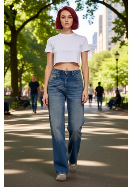 Kadın Vintage Efektli Wide Leg Jean Pantolon Fonksiyonel Dayanıklı Kaliteli Konforlu Rahat modelleri